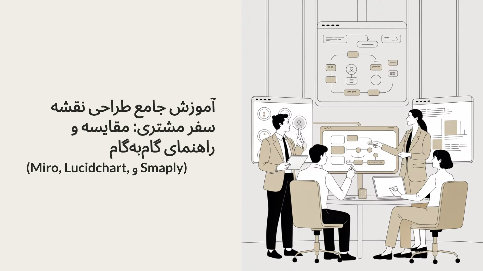 آموزش جامع طراحی نقشه سفر مشتری: مقایسه و راهنمای گام‌به‌گام (Miro, Lucidchart, و Smaply)